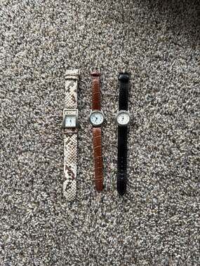 Lot of 3 Women's Quartz Watches: Vivani Snakeskin, Faded Glory